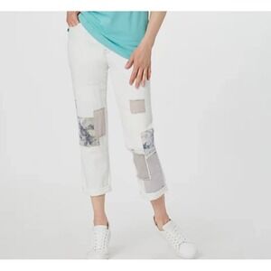 LOGO Lavish by Lori Goldstein Slim-Leg Boyfriend Jeans Alabaster 18W Patchwork